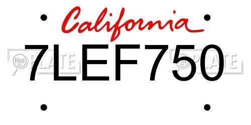 7LEF750 California License Plate