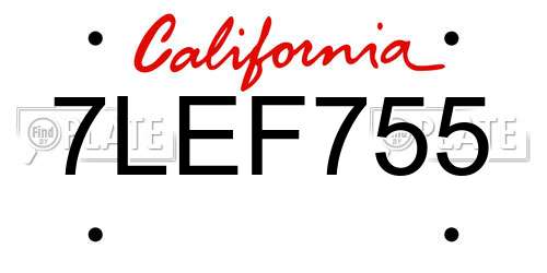 7LEF755 California License Plate