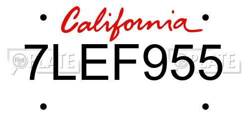 7LEF955 California License Plate