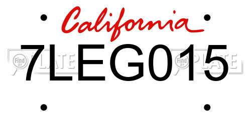 7LEG015 California License Plate
