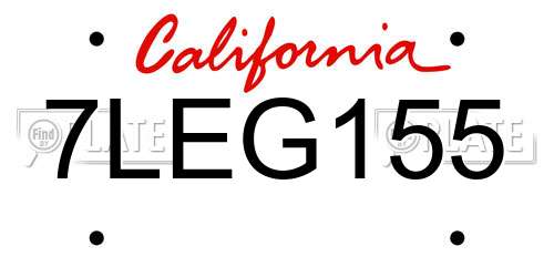 7LEG155 California License Plate