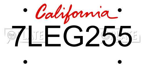7LEG255 California License Plate