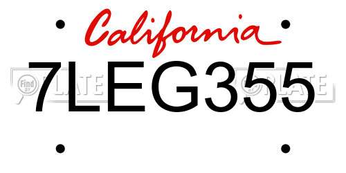 7LEG355 California License Plate