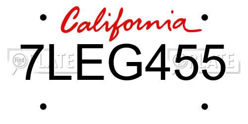 7LEG455 California License Plate