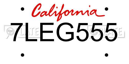 7LEG555 California License Plate