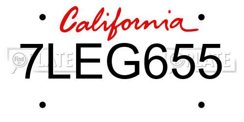 7LEG655 California License Plate