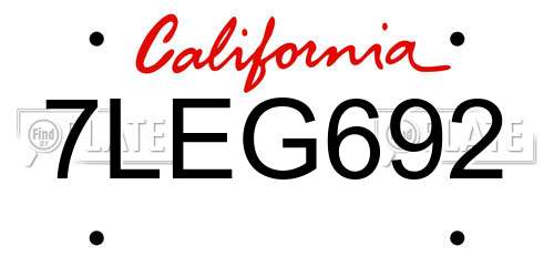 7LEG692 California License Plate