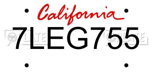7LEG755 California License Plate