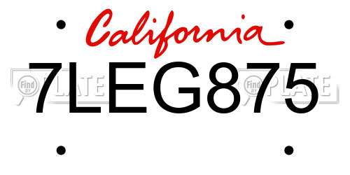 7LEG875 California License Plate