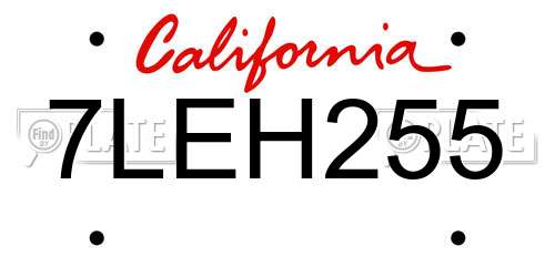 7LEH255 California License Plate
