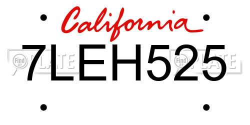 7LEH525 California License Plate