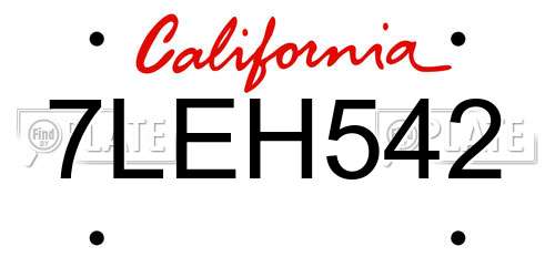 7LEH542 California License Plate