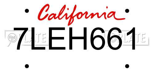 7LEH661 California License Plate