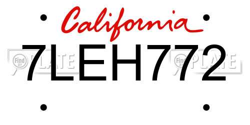 7LEH772 California License Plate