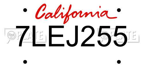 7LEJ255 California License Plate