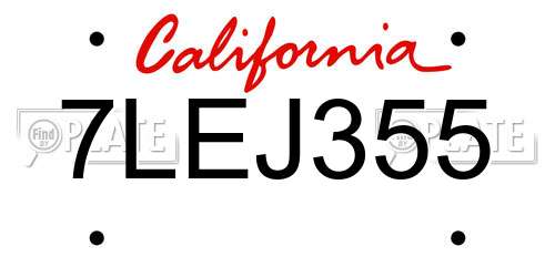 7LEJ355 California License Plate
