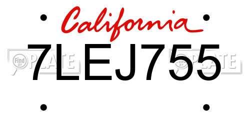 7LEJ755 California License Plate