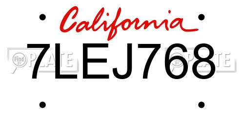7LEJ768 California License Plate