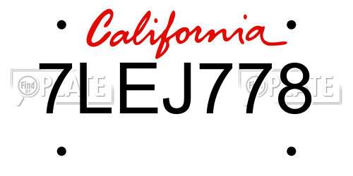 7LEJ778 California License Plate