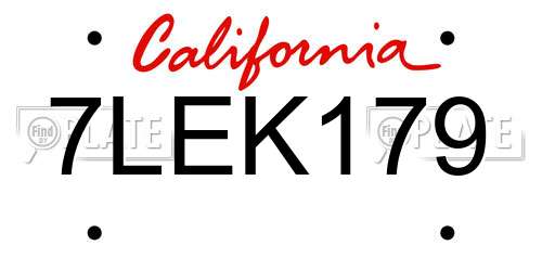 7LEK179 California License Plate