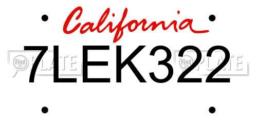 7LEK322 California License Plate