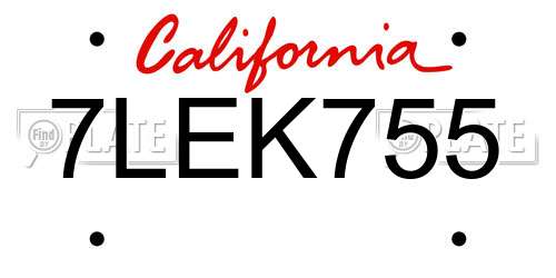 7LEK755 California License Plate