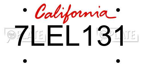 7LEL131 California License Plate