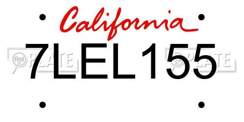 7LEL155 California License Plate