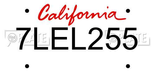 7LEL255 California License Plate