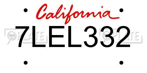 7LEL332 California License Plate
