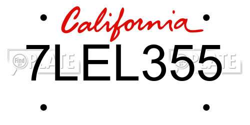 7LEL355 California License Plate
