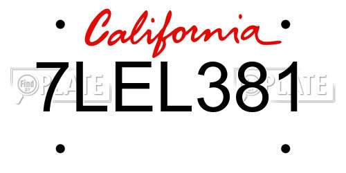 7LEL381 California License Plate