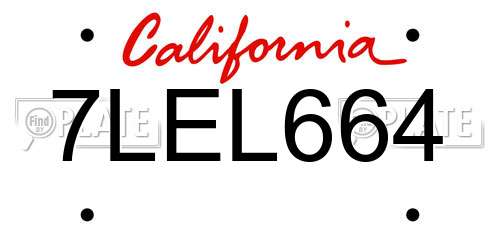 7LEL664 California License Plate