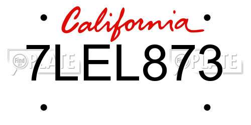 7LEL873 California License Plate