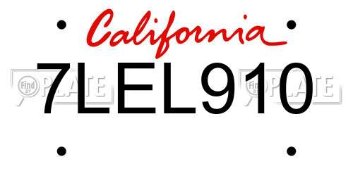 7LEL910 California License Plate