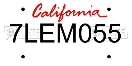 7LEM055 California License Plate