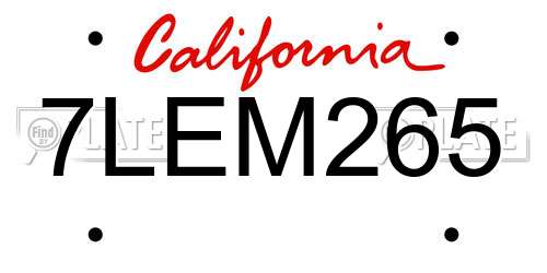 7LEM265 California License Plate