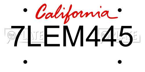 7LEM445 California License Plate