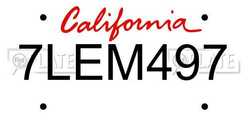 7LEM497 California License Plate
