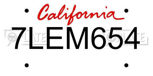 7LEM654 California License Plate