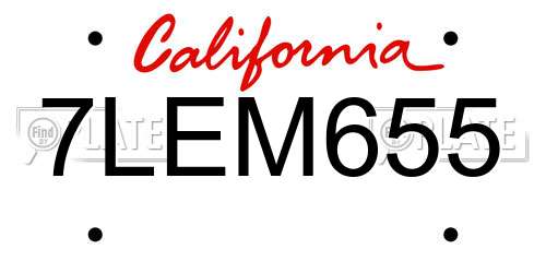 7LEM655 California License Plate