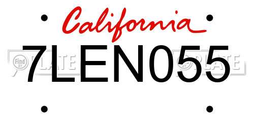 7LEN055 California License Plate