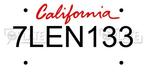 7LEN133 California License Plate