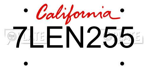 7LEN255 California License Plate