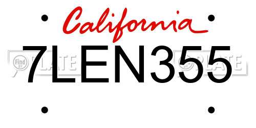 7LEN355 California License Plate