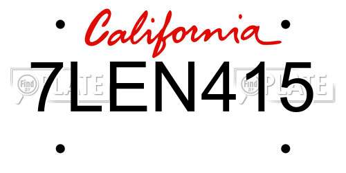 7LEN415 California License Plate