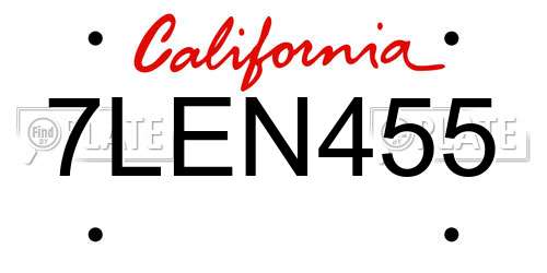 7LEN455 California License Plate