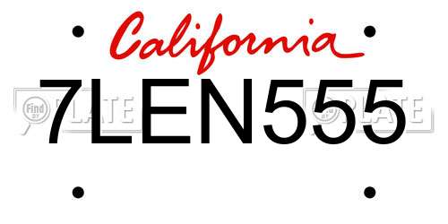 7LEN555 California License Plate