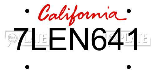 7LEN641 California License Plate
