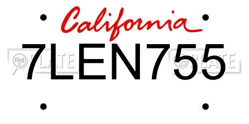 7LEN755 California License Plate